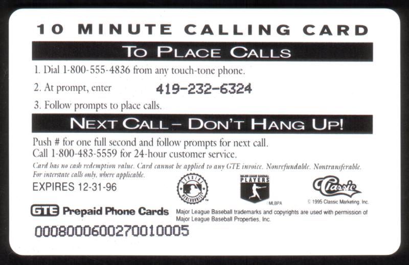 Cal Ripken Jr Promo Phone Card $10